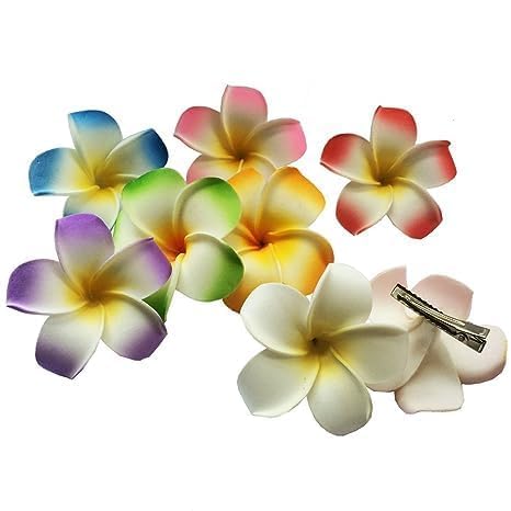 ZLmoue Hawaiian Plumeria Hair Flower Clips 4Pcs 7cm White and Pink