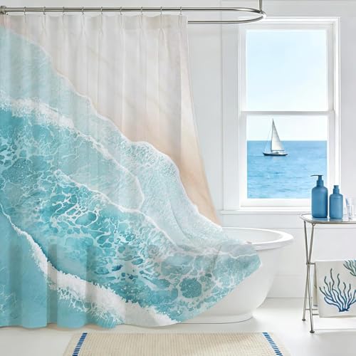 Mocsicka Ocean Shower Curtain - Blue Wave Coastal Decor, 72x72