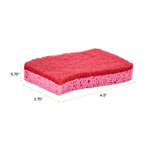 Superio 3-Pack Non-Scratch Cellulose Kitchen Sponges with Scouring Pad, Red & Pink