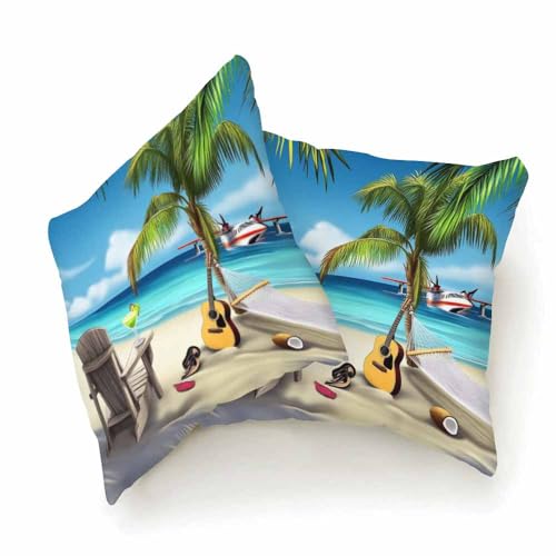 Tropical Palm Tree Throw Pillow Covers (Pc-a085), 18x18 Inch Set of 2