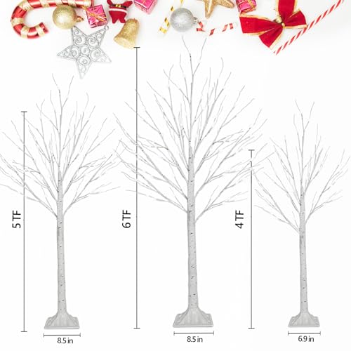 3 Pack Lighted Birch Tree Lights 4/5/6FT - Warm White LED Artificial Trees