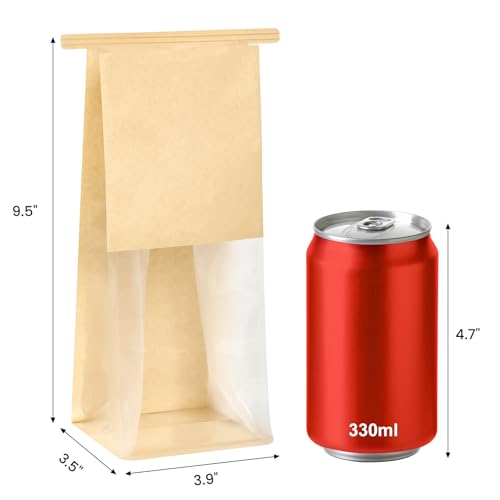 Ocmoiy Small Cookie Bags with Window - 50 Pack, 3.9x3.5x9.5 Inches, Food-Grade Kraft Paper with Sealable Tin Ties
