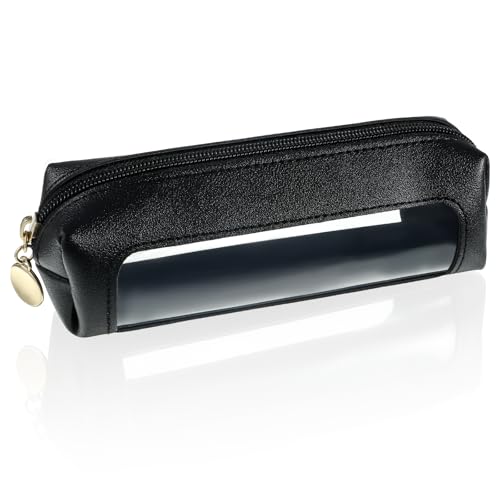 Clear Makeup Brush Bag - Small PU Leather Travel Cosmetic Pouch Black