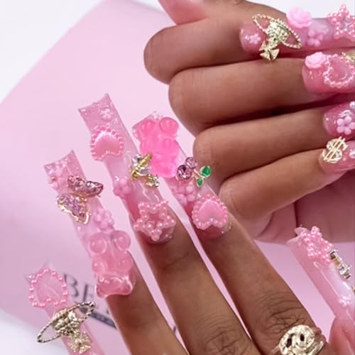 HNUIX 3D Nail Charms Kit with Rhinestones Pearls and Tools