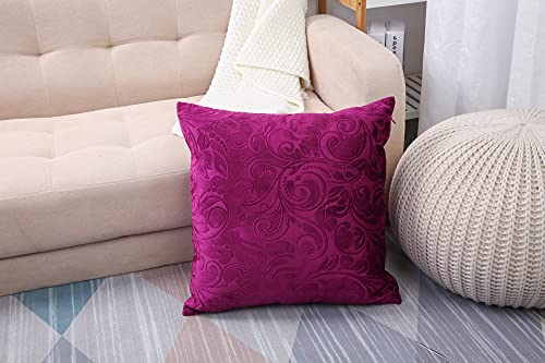 TangDepot Embossed Velvet Throw Pillow Cover, 12" x 12", Deep Magenta