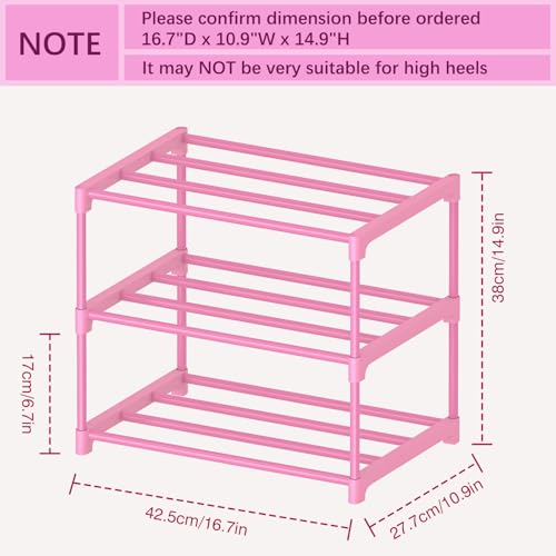 HITHIM 3-Tier Pink Shoe Rack for Women & Kids - Space-Saving Organizer