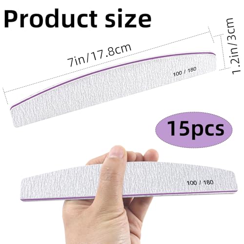 Professional Nail Files 15-Pack 100/180 Grit Double-Sided Emery Boards