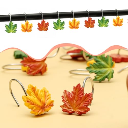 12 Pcs Rustproof Maple Leaf Shower Curtain Hooks - Autumn Decor