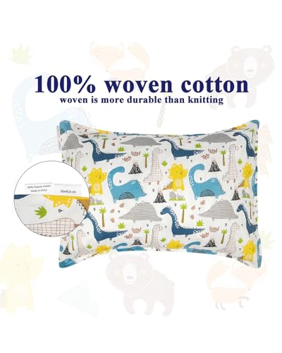 ALVABABY Cotton Toddler Pillowcases, Pack of 2 - Bear & Dinosaur, Fits 13x18" & 12x16"