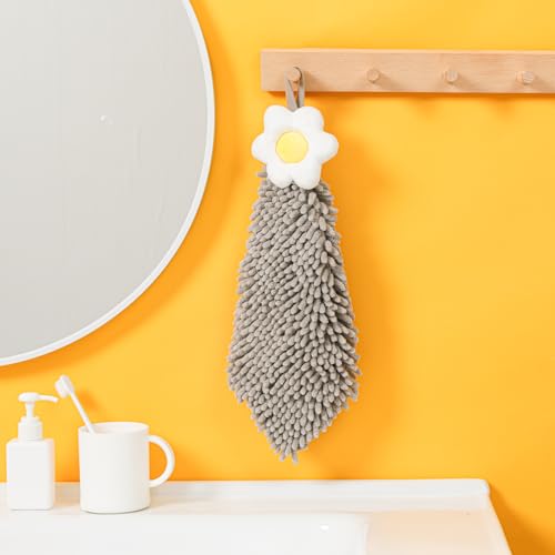 Tyrafry Flower Chenille Hand Towel, 10.2x10.2 Inch Super Absorbent Grey