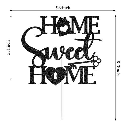Home Sweet Home Cake Topper - Black Glitter Decoration for Housewarming & Baby Celebrations