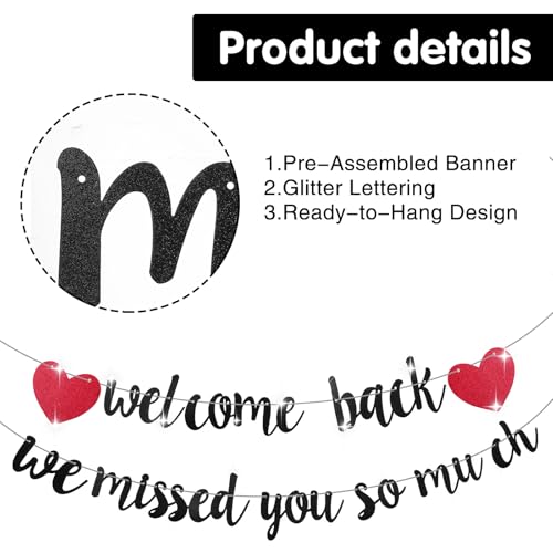 Glitter Black Welcome Home Banner - We Missed You So Much