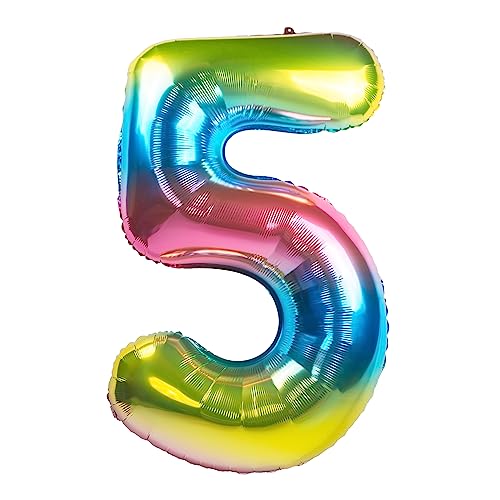 32 Inch Rainbow Gradient Number 5 Foil Birthday Balloon