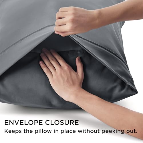Bedsure Standard Pillowcases 4-Pack, Brushed Microfiber Dark Grey 20x26