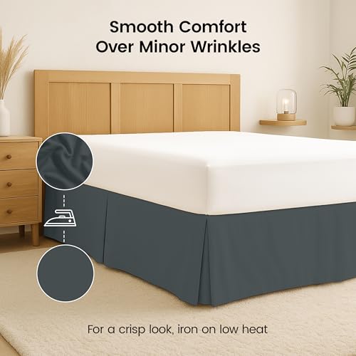 Utopia Bedding Full Size Grey Pleated Bed Skirt 16 Inch Drop Under-Bed Storage