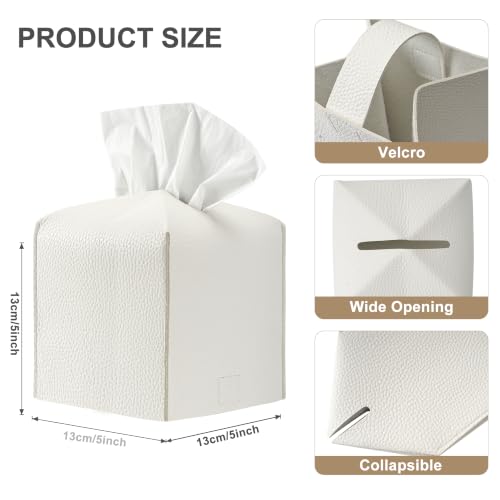 White Square Tissue Box Cover with Coasters & Cleaning Cloth Set - Modern Home Decor