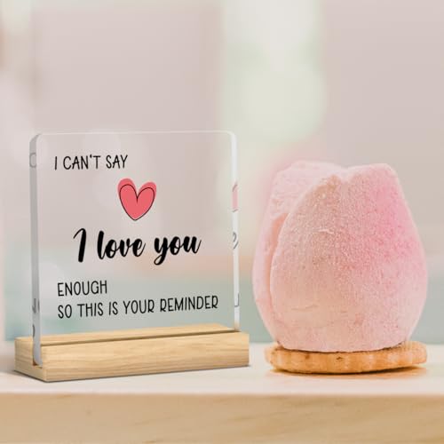 I Love You Acrylic Sign with Wooden Base - 4x4 Inch Romantic Gift