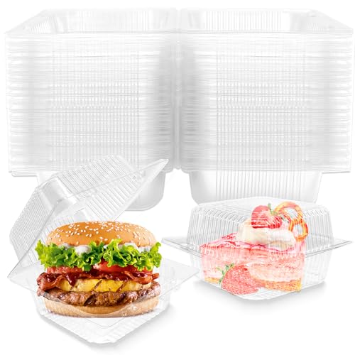 50 Pack Clear Plastic Clamshell Food Containers, Hinged Takeout Trays