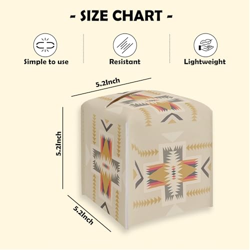TNVDFNBR Aztec Ethnic Leather Tissue Box Cover - Square Facial Paper Organizer for Bathroom & Kitchen