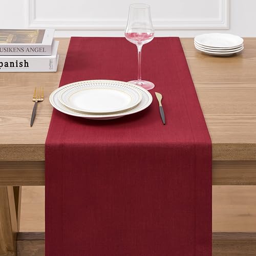 Red Linen Textured Border Table Runner 14x72 Inch for Dining & Decor - ZeeMart