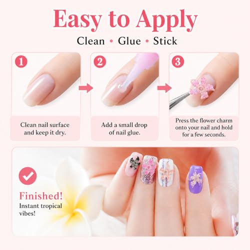 BIDEX 100 Pcs 3D Hawaii Flower Nail Charms Resin Floral Art Accessories