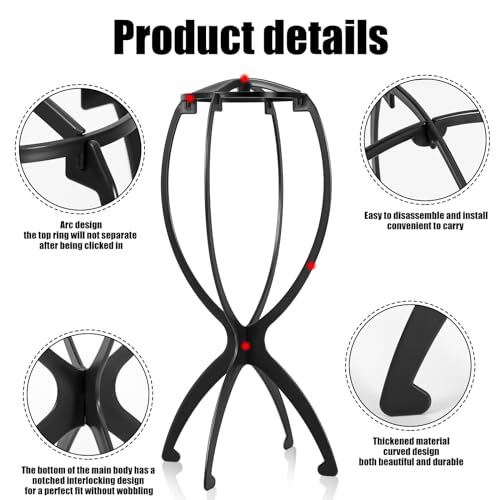 Portable Foldable Wig Stand Holder for Travel - Black 2 Pack