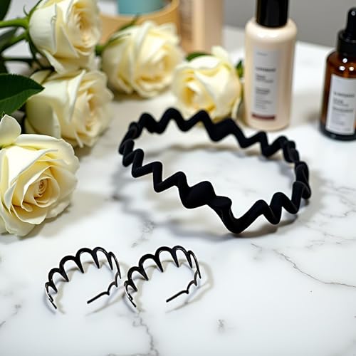 Zig Zag Headbands with Teeth 2 Pcs Non-Slip Plastic Wave Hair Bands