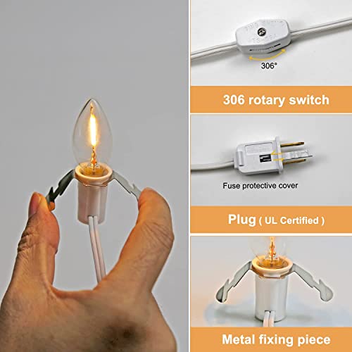 C7 LED Light String with 4 Candelabra Bulbs & Dimmer Switch - 4 Pack, Warm White, E12 Socket, Outdoor Use (Variation: C7 +Accessory-cord 4P)