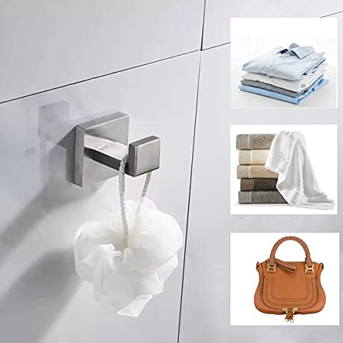 Brushed Nickel Towel Hooks for Bathroom - 2 Pack Heavy Duty
