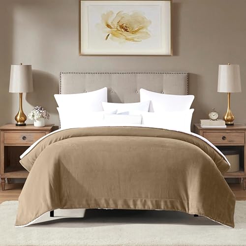 Mocassi Reversible Flannel Sherpa Throw Blanket - Full Taupe