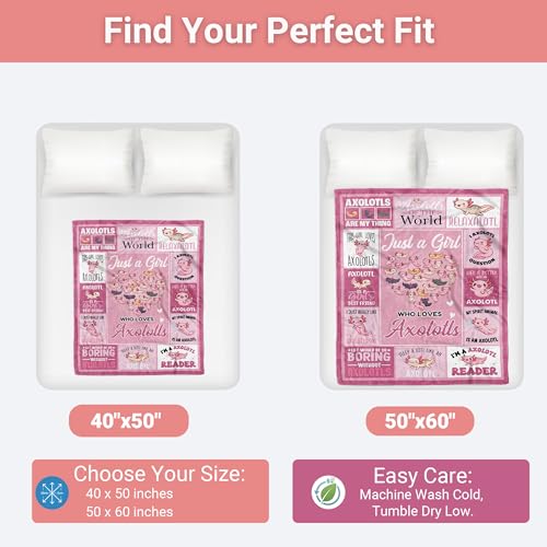 Cute Axolotl Blanket 40x50 Inch for Girls, Women - Soft Flannel Throw
