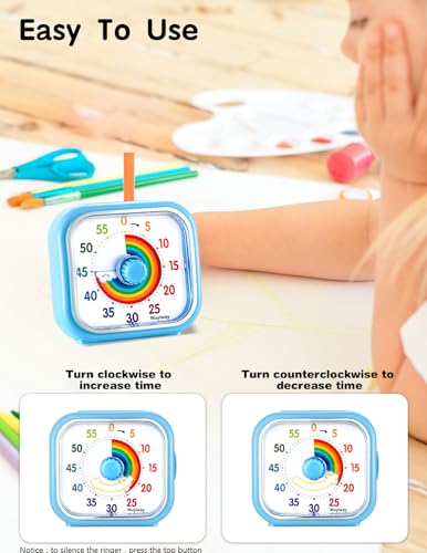Rainbow Blue Visual Timer for Kids & Adults - 60 Minute Countdown