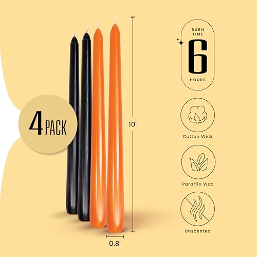 Leor & Lair 10" Halloween Taper Candles - Black & Orange Set of 4