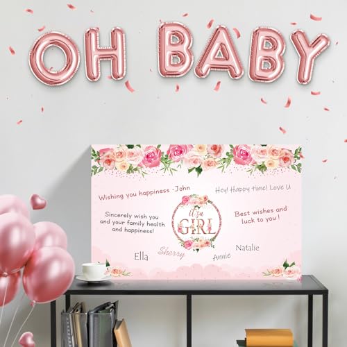 Giant Floral It's a Girl Baby Shower Card - 14x22 Inch Pink Floral
