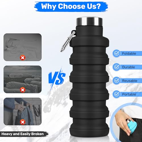 Rotayi 16oz Collapsible Silicone Water Bottle - BPA-Free, Leak-Proof, Portable Travel Companion
