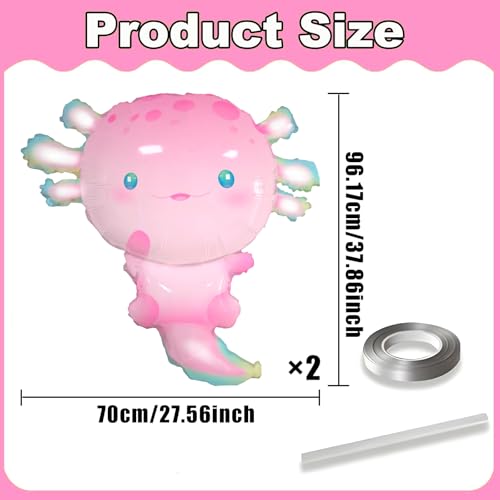 Axolotl Foil Balloons - Pink Party Decorations for Baby Showers & Themed Parties