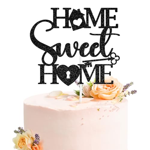 Home Sweet Home Cake Topper - Black Glitter Decoration for Housewarming & Baby Celebrations