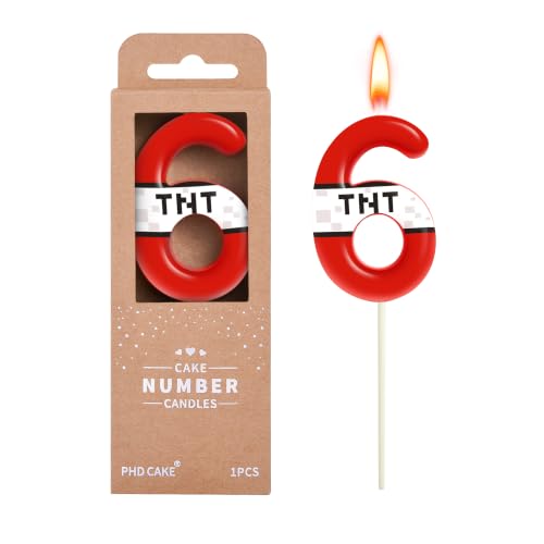 TNT Themed Number 6 Birthday Candle - 2.76 Inch Red Cake Decoration