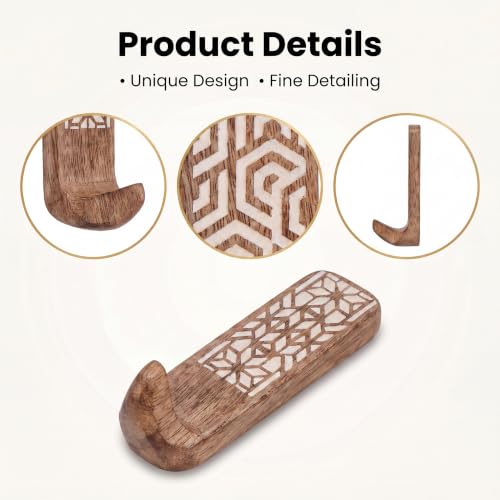 Indian Shelf Geometric Wooden Wall Hooks 3-Pack for Keys & Coats