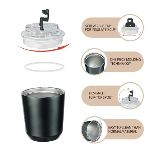 DEQIANG Insulated Travel Coffee Cup with Lid - 8.5 oz Black