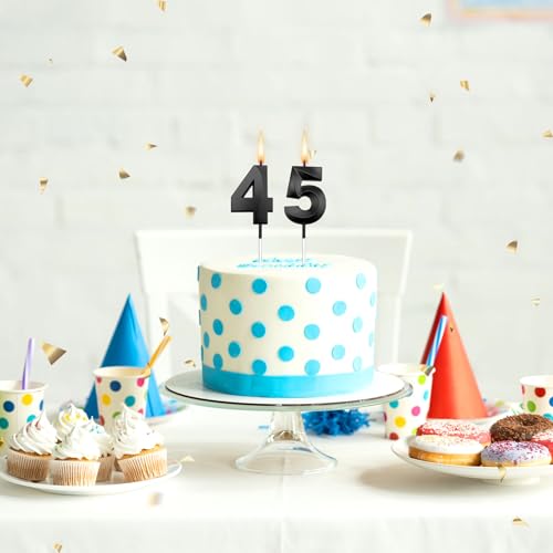 Black 45th Birthday Candles - Matte Black Cake Decorations