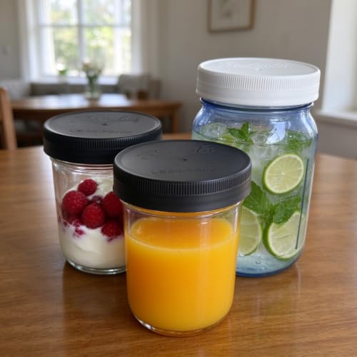 Bedgeta Regular Mouth Mason Jar Lids 8 Pack Black Leakproof Food Storage Caps