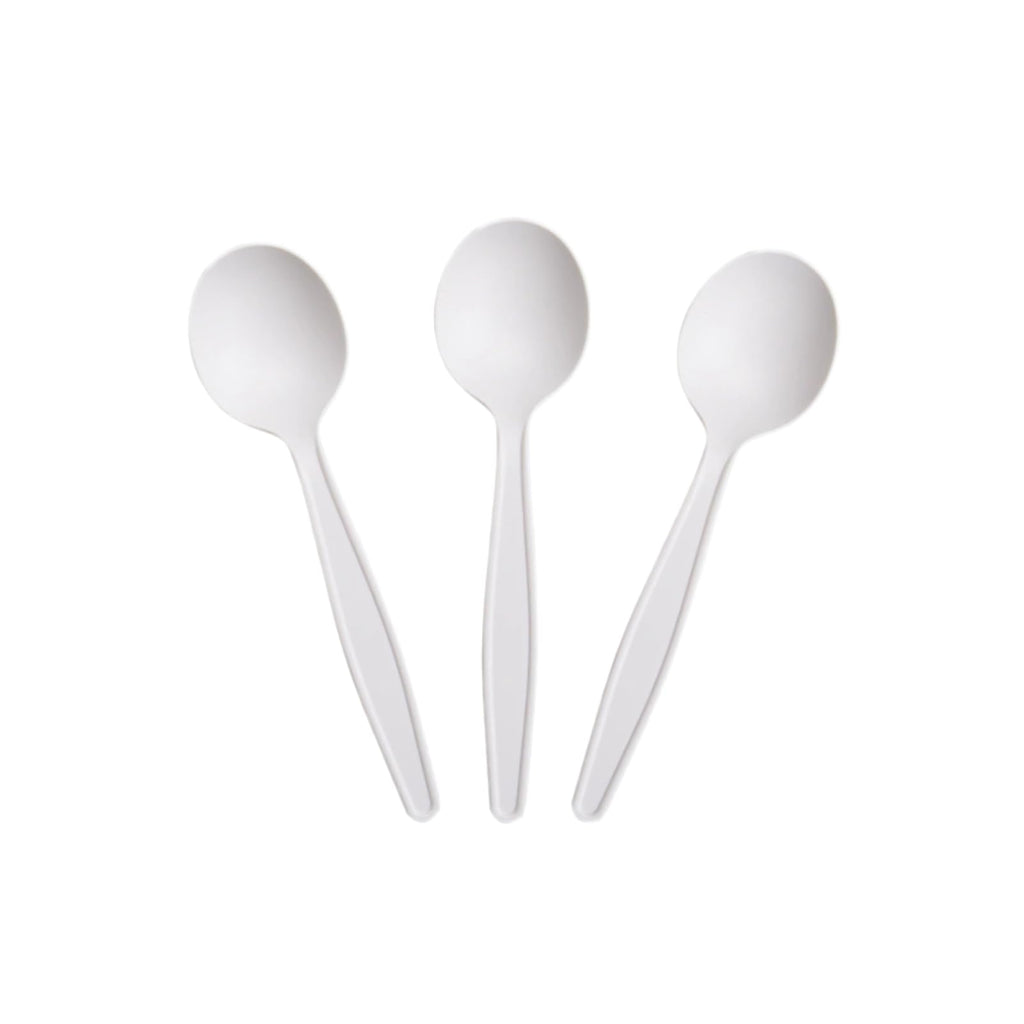 Yoaier Eco-Friendly 6" Disposable Soup Spoons - 100 Pack Heavy Duty Plant-Based Cutlery, Extra-Length Cornstarch Spoons for Hot Soup, Ice Cream, Chili,Para Pozole,Parties (Ivory)