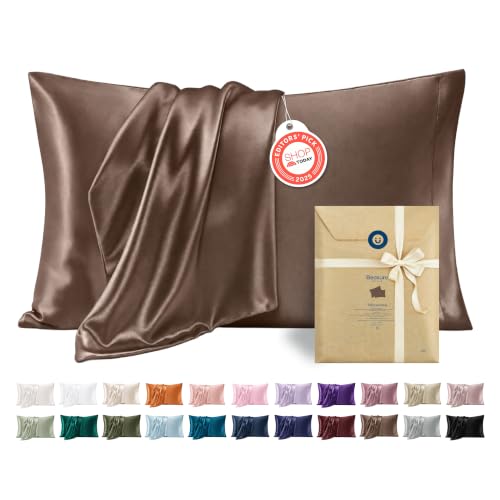 Bedsure Standard Satin Pillowcase Set of 2 - Brown, 20" x 26"