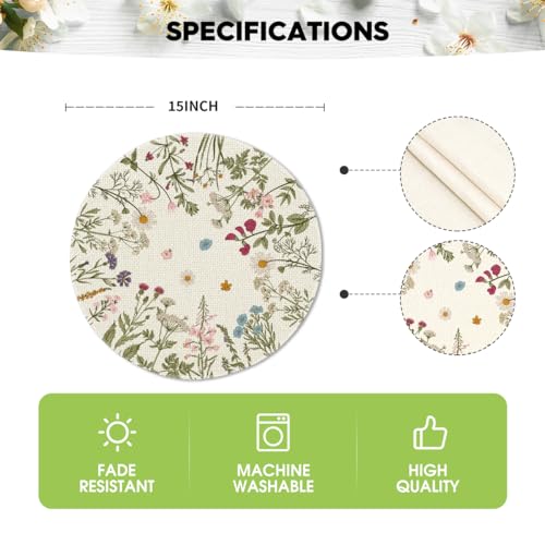 Artoid Mode Round Placemats Set of 4 - 14 Inch Spring Floral Design