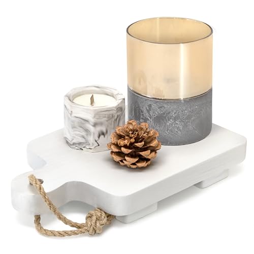 EOSAHR Wooden Pedestal Stand & Riser, White Farmhouse Kitchen Counter Tray