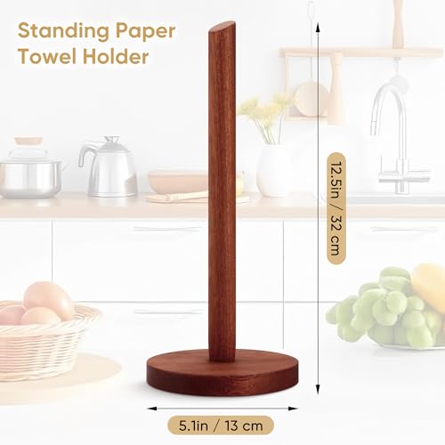 Wooden Paper Towel Holder Walnut - Countertop Stand for Standard Rolls