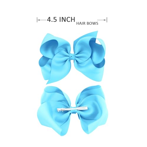 White Hair Bow Clips for Girls - 4.5 Inch Handmade Grosgrain Ribbon