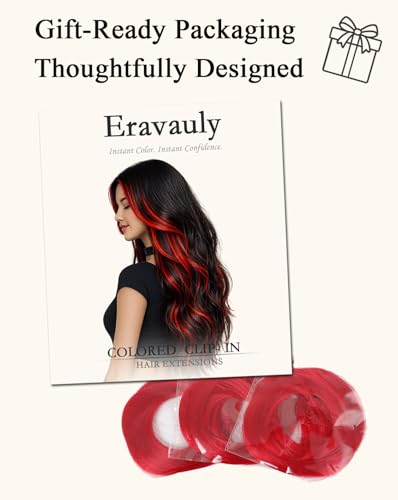 Eravauly Red Clip In Hair Extensions 22 Inch 12 PCS Synthetic Hair Highlights