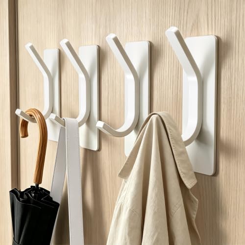 WUIVIUT White Sticky Hooks - Heavy Duty Stainless Steel Adhesive Hooks (4 Pack)